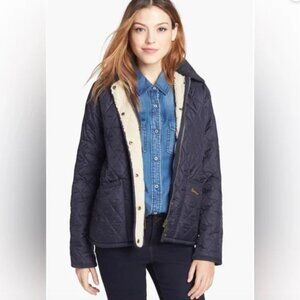 Barbour Vintage Liddesdale Navy Quilted Jacket size 10 Sherpa lined, deep pocket